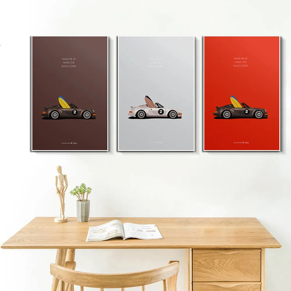 Red Surf And Car Travel Poster Canvas Painting Supercar Wall Art Picture Room