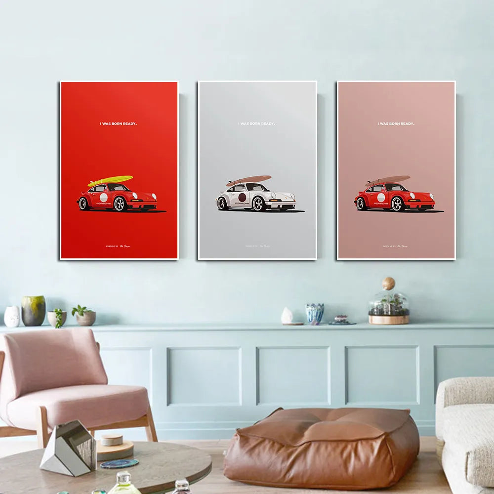 Grey Surf And Car Travel Poster Canvas Painting Supercar Wall Art Picture Room