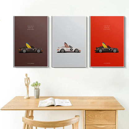 Brown Surf And Car Travel Poster Canvas Painting Supercar Wall Art Picture Room