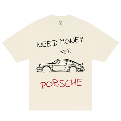 Beige Need Money for Porsche Graphic Print T-Shirt