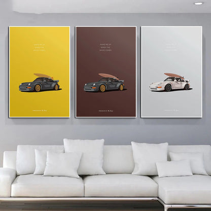 Brown Surf And Car Travel Poster Canvas Painting Supercar Wall Art Picture Room